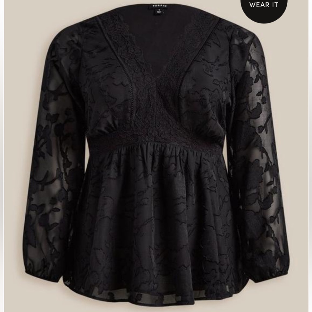 Torrid Babydoll Clip Floral Long Sleeve Top